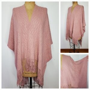 Roffe Accessories 56x38" Wrap Blanket Shawl Mauve Pink Knit Fringe Anthropology
